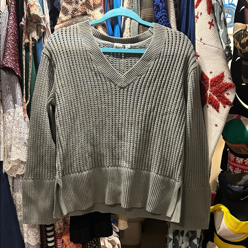 Gray/green V-Neck Women's Sweater